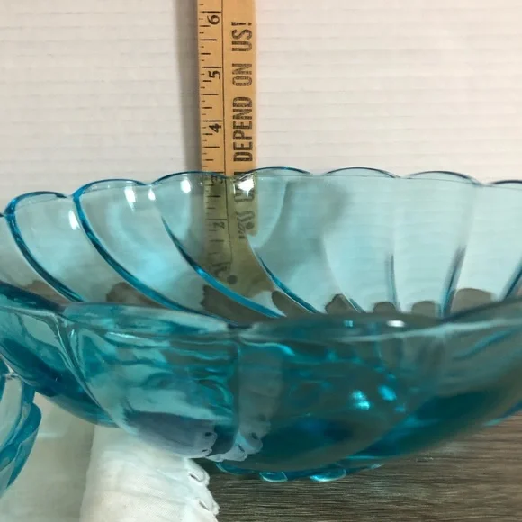 Vtg Hazel Atlas Colonial Swirl Capri Blue Serving Set - Picture 7 of 15